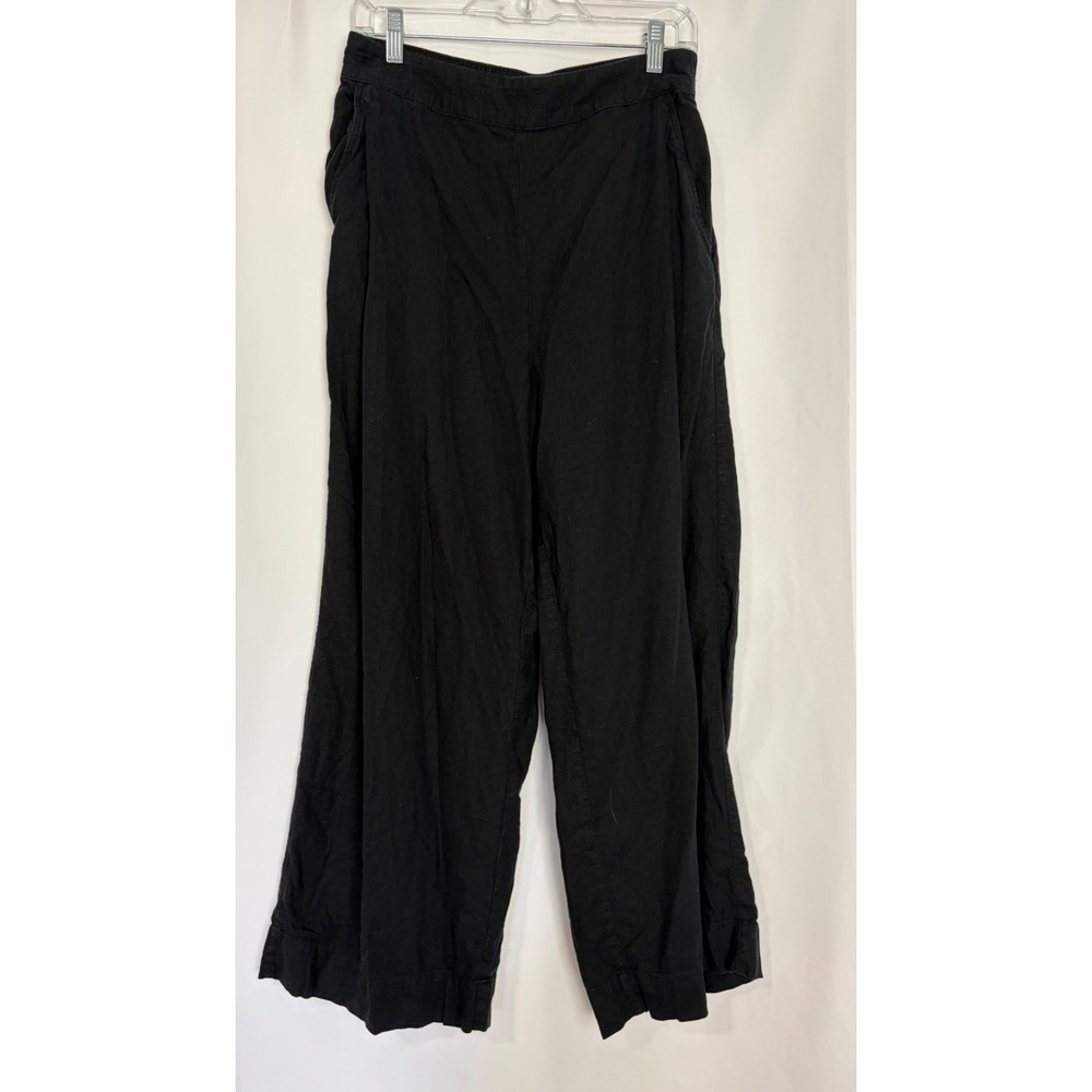 Madewell Women Black Linen Blend Boho Wide Leg Pull On Pants Size 8 Minimalist